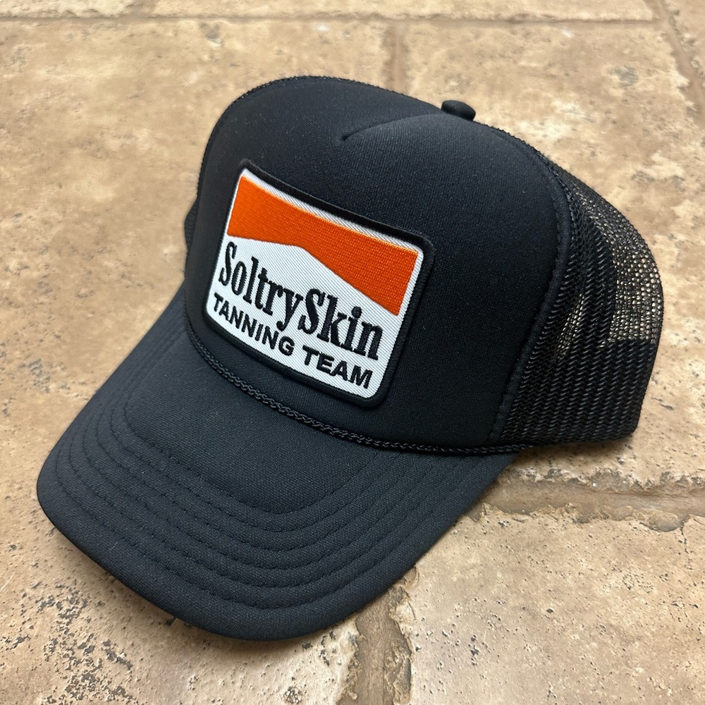 Soltry Skin Tanning Team Foam Trucker Mesh Snapback Hat Embroidered Patch